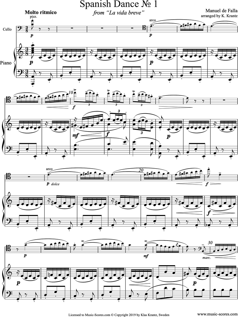 Front page of La Vida Breve: Spanish Dance No.1: Cello, Piano sheet music