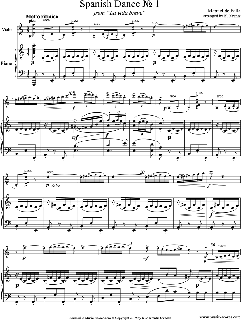 Front page of La Vida Breve: Spanish Dance No.1: Violin, Piano sheet music