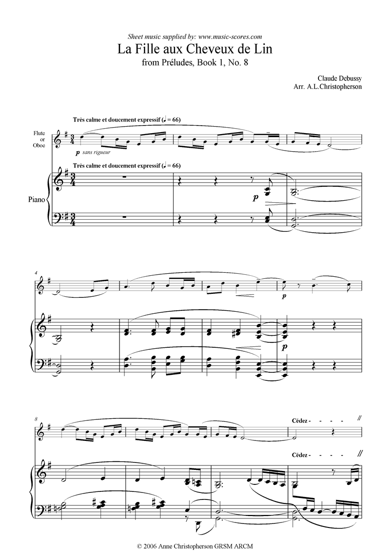 Debussy. preludes bk1 la fille aux cheveux de lin - flute classical