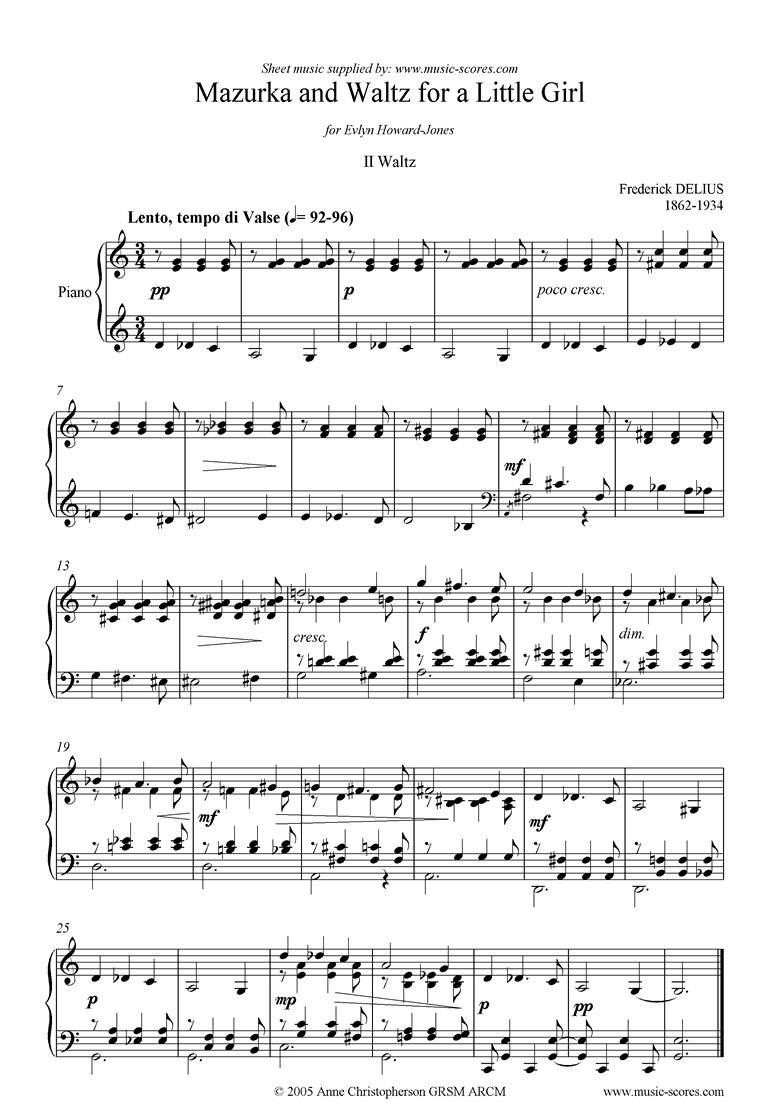Front page of 5 Piano Pieces 02 Waltz for a Little Girl sheet music