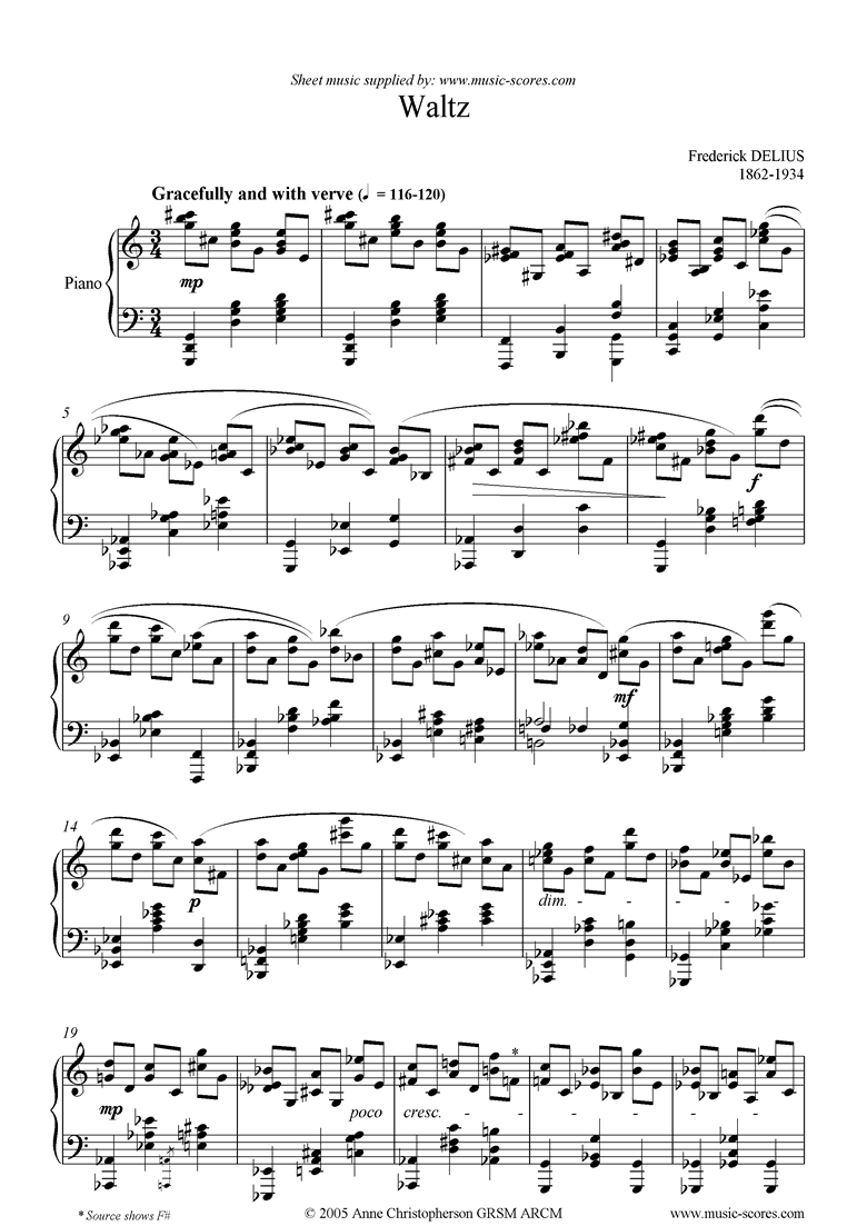 Front page of 5 Piano Pieces 03 Waltz sheet music