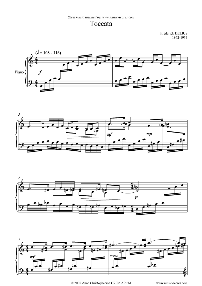 Front page of 5 Piano Pieces 05 Toccata sheet music