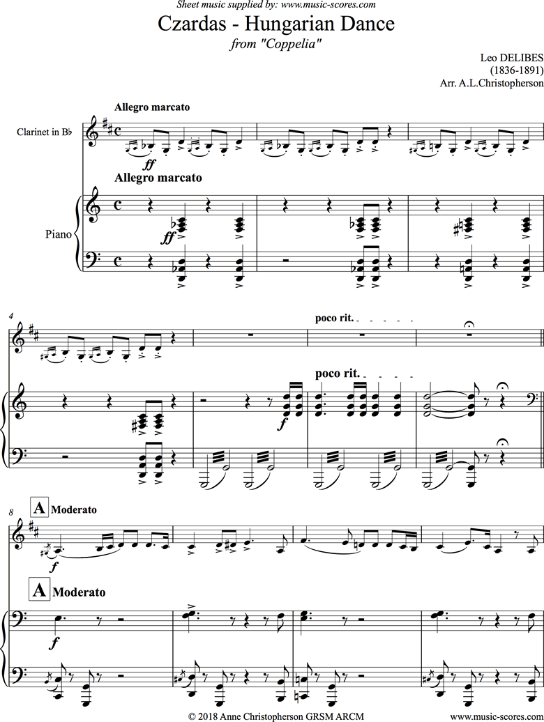 Czardas: Hungarian Dance: from Coppelia: Clarinet by Delibes