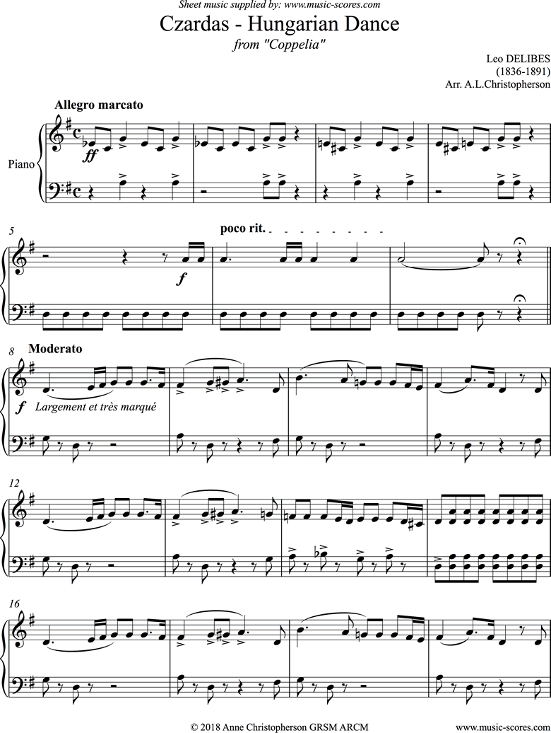 Czardas: Hungarian Dance: from Coppelia: easy by Delibes