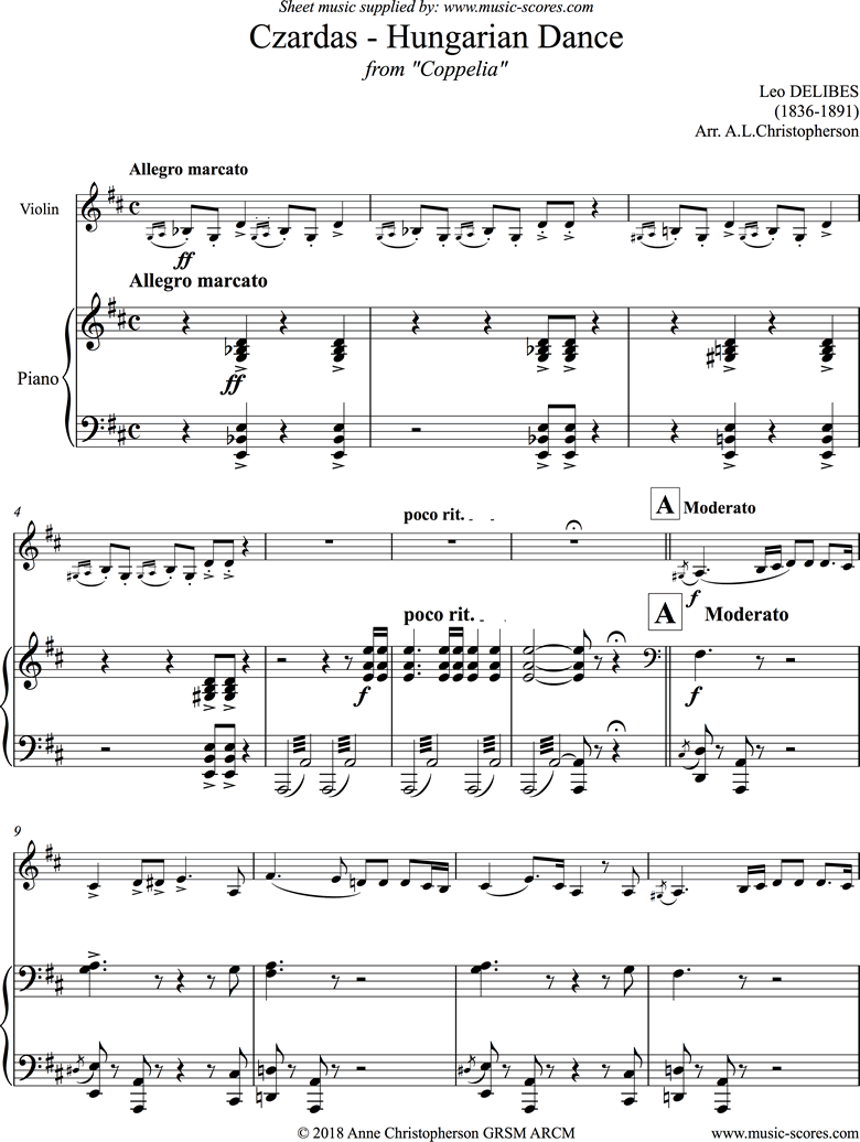 Czardas: Hungarian Dance: from Coppelia: Violin by Delibes