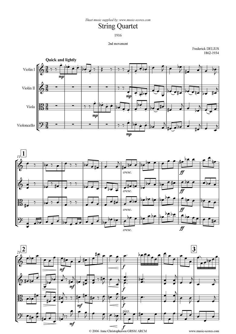Front page of Quartet 1916: 2nd Movement sheet music