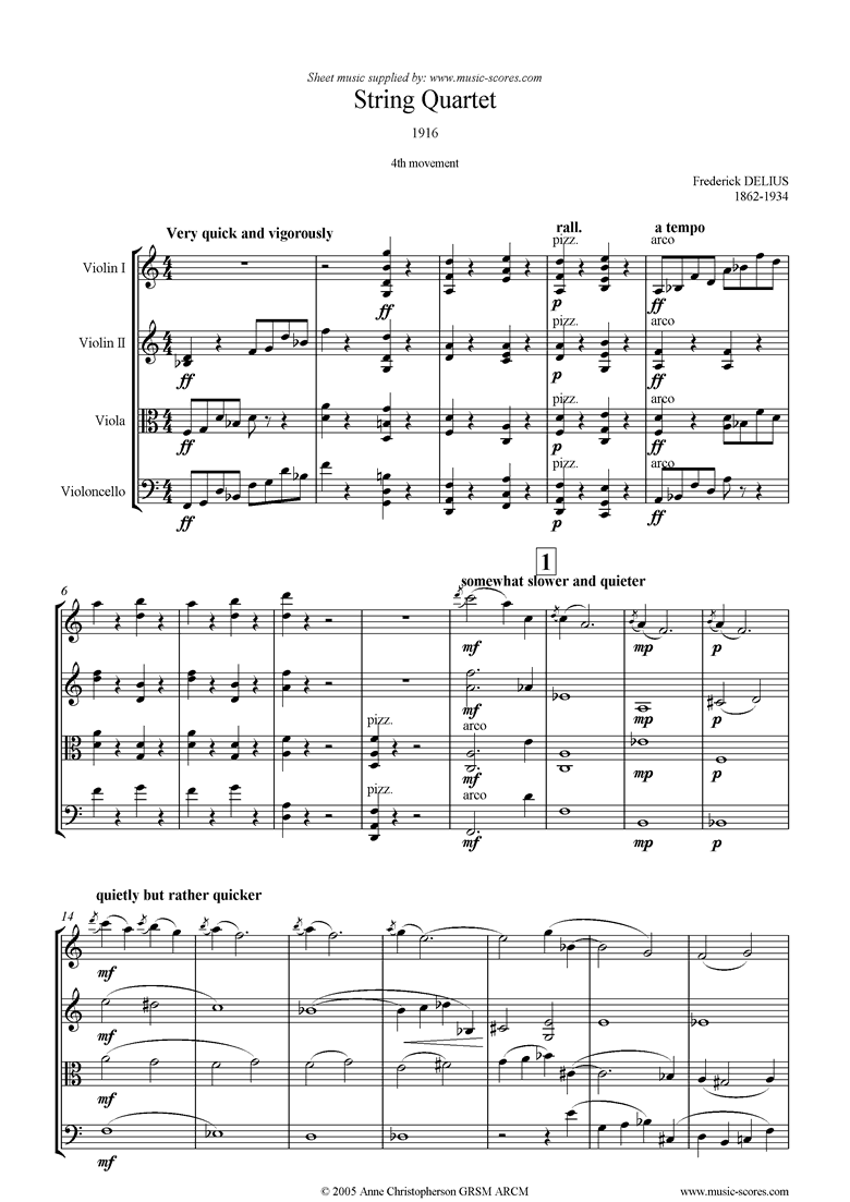 Front page of Quartet 1916: 4th Movement sheet music