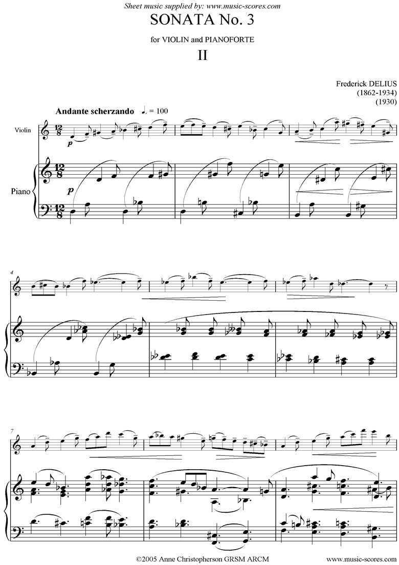 Front page of Sonata No.3 for Violin and Piano: 2nd Movement sheet music
