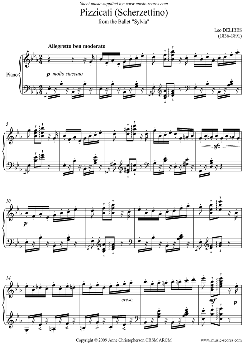 Pizzicati Scherzettino: Sylvia: Piano by Delibes