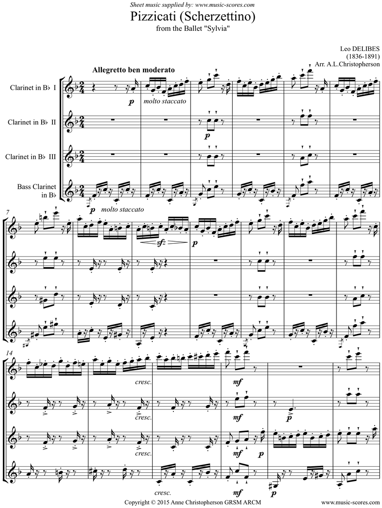 Front page of Pizzicati Scherzettino: Sylvia: Clarinet 4 sheet music