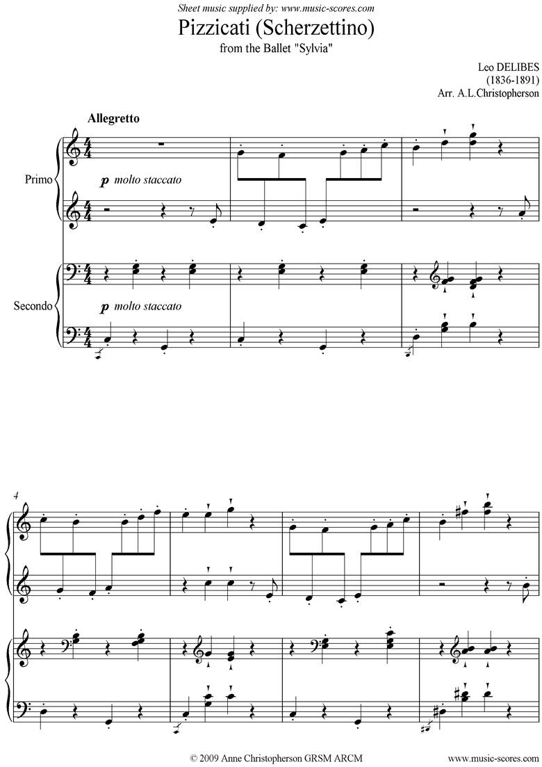 Pizzicati Scherzettino: Sylvia: Piano Duet by Delibes