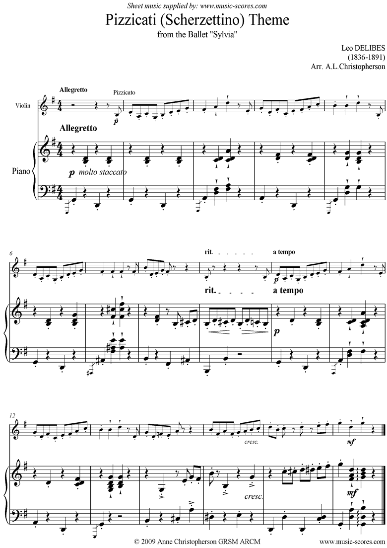 Front page of Pizzicati Scherzettino: Sylvia: Violin sheet music