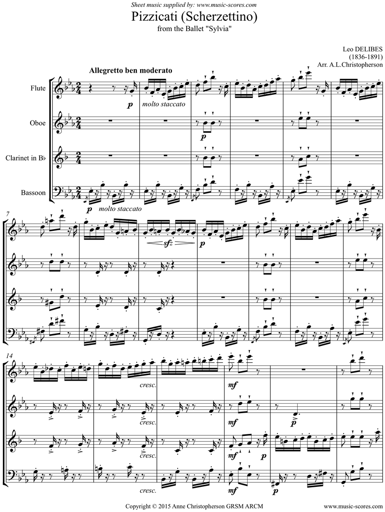 Front page of Pizzicati Scherzettino: Sylvia: Wind Quartet sheet music