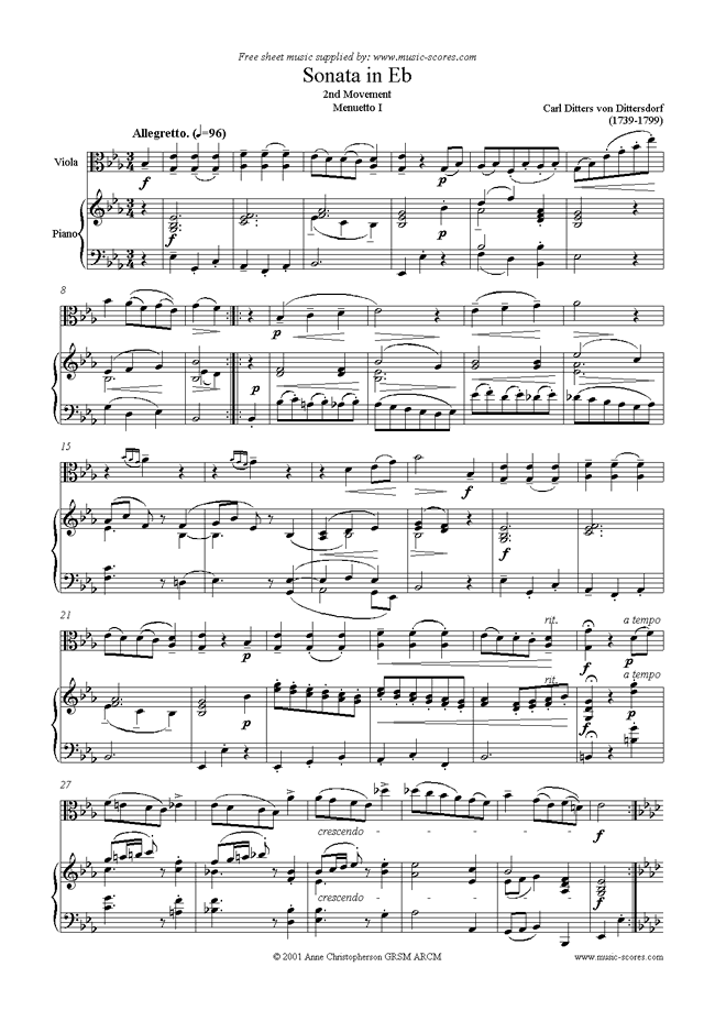 Front page of Viola Sonata in Eb, 2nd Movement sheet music