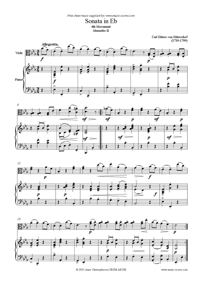 Front page of Viola Sonata in Eb, 4th Movement sheet music