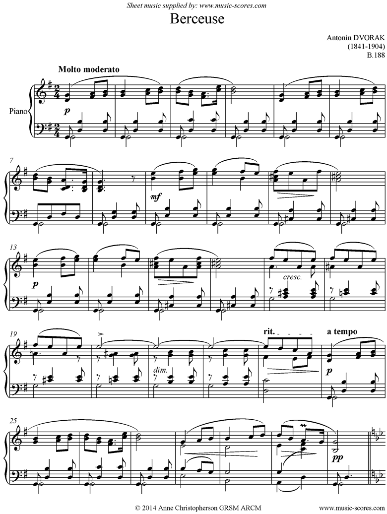 Front page of B.188 Berceuse: Piano sheet music
