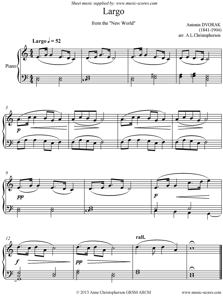 Largo theme from the New World Symphony No. 9: Op. 95: Piano by Dvorak