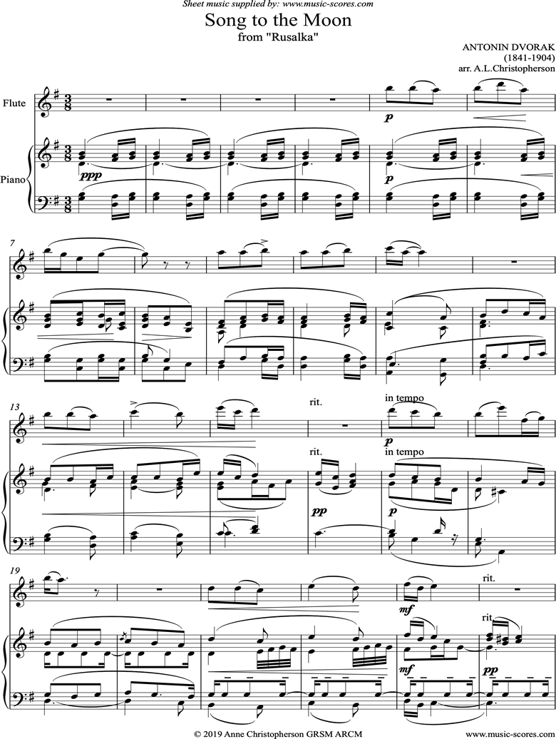 Song to the Moon: from Rusalka. Flute by Dvorak