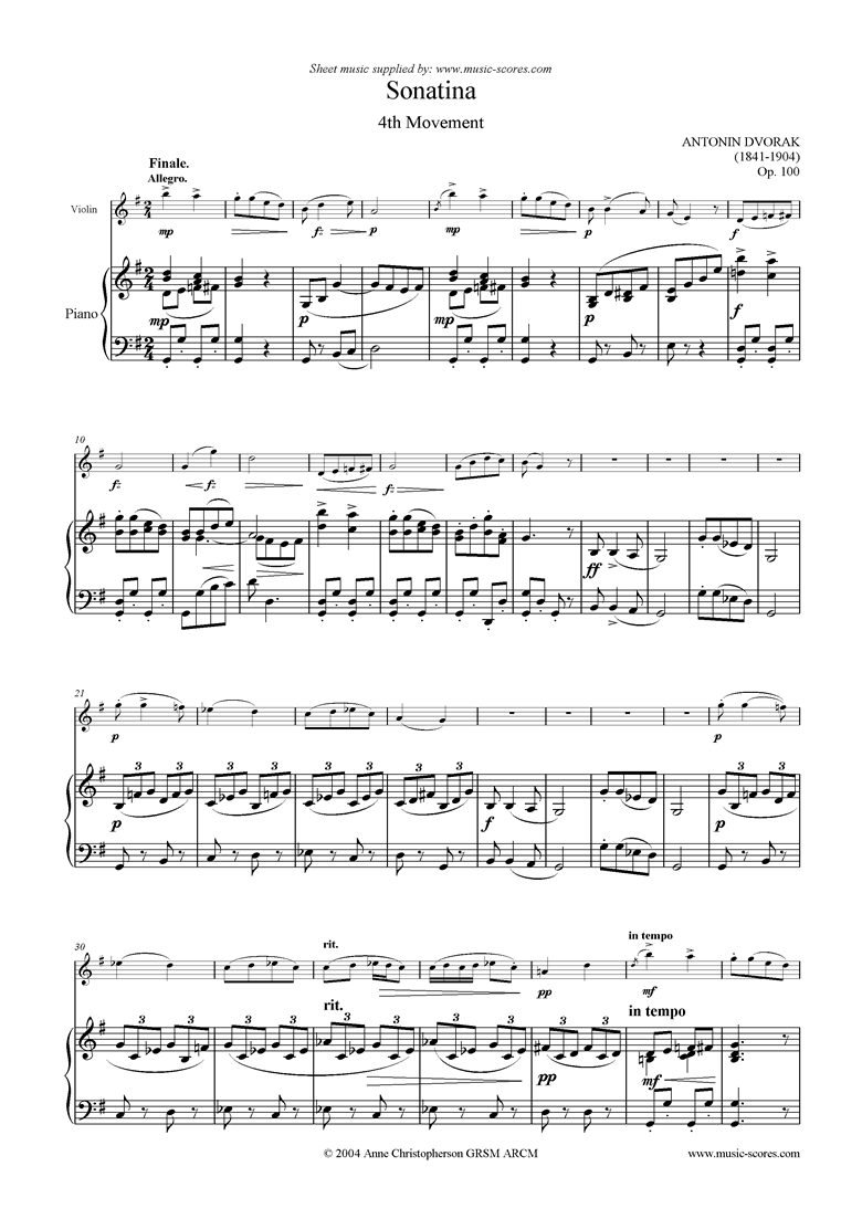 Front page of Op.100: Sonatina 4th Movement: Finale sheet music
