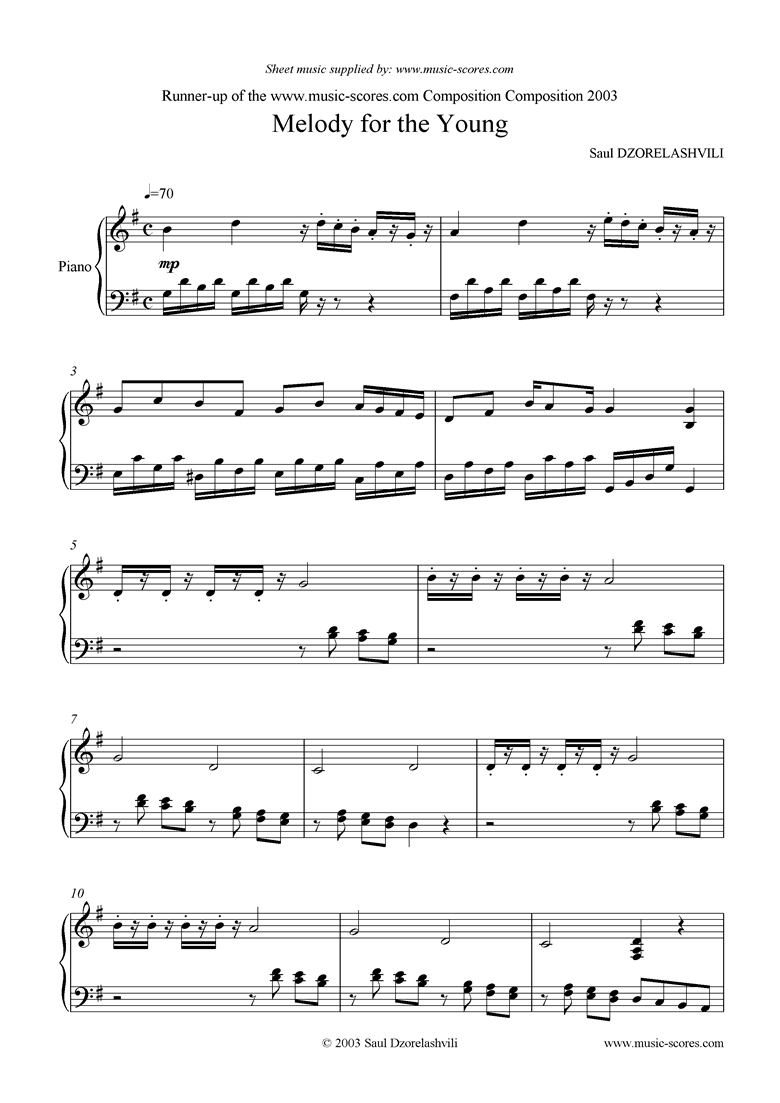 Front page of Melody for the Young sheet music