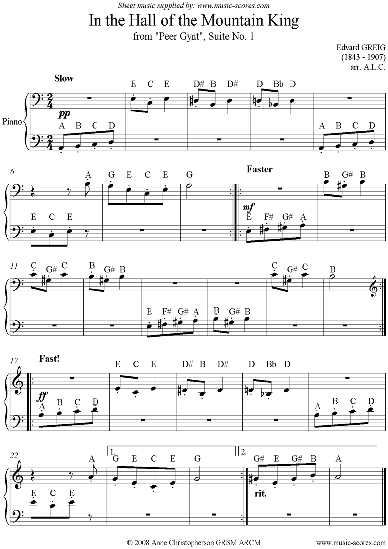 Front page of Op.46: In the Hall of the Mountain King: Easy pno sheet music