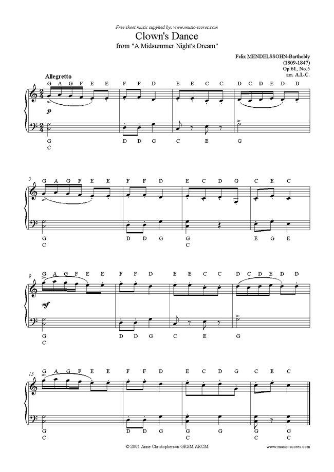 Front page of Op.61, No.5: Clowns Dance: Midsummer Nights Dream sheet music