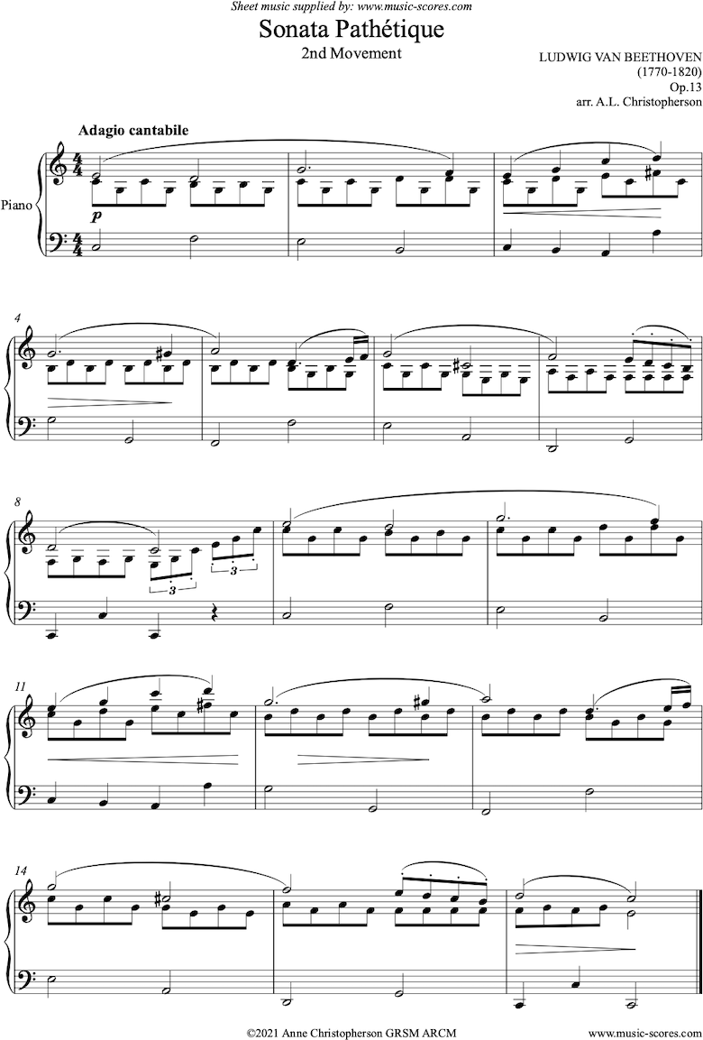 Front page of Op.13: Sonata 08: Pathétique, 2nd mvt: Easy Piano sheet music