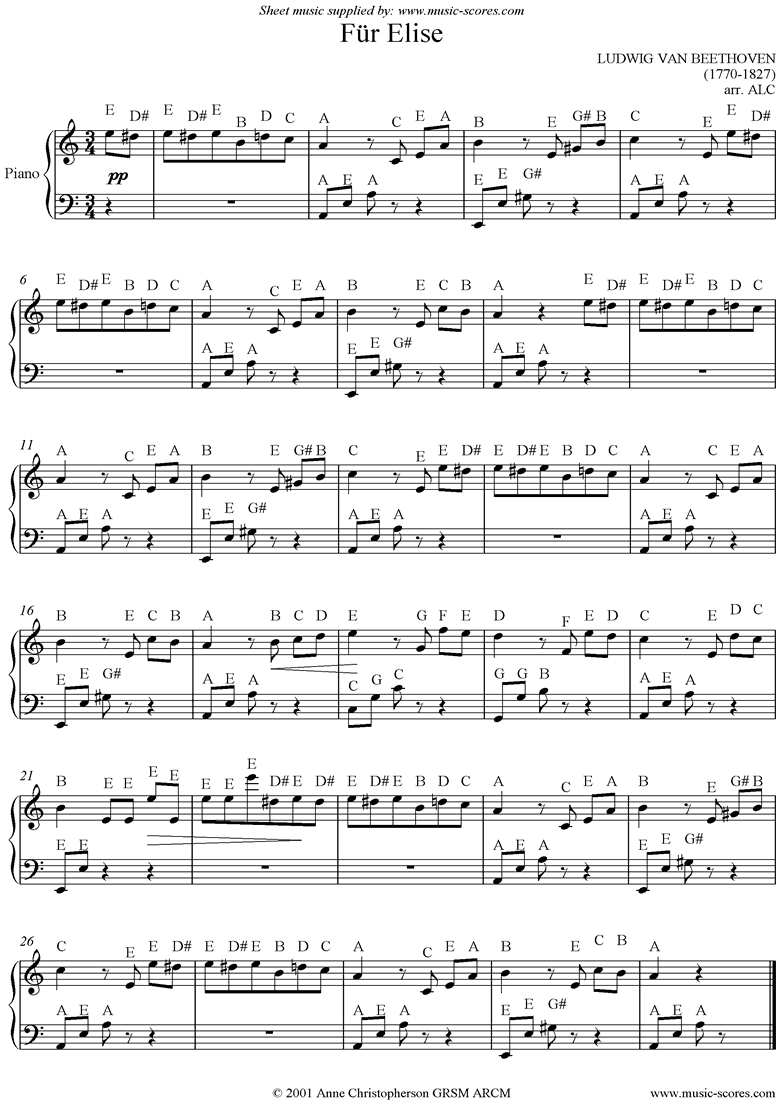 Front page of Für Elise: 1st theme: Easy Piano sheet music