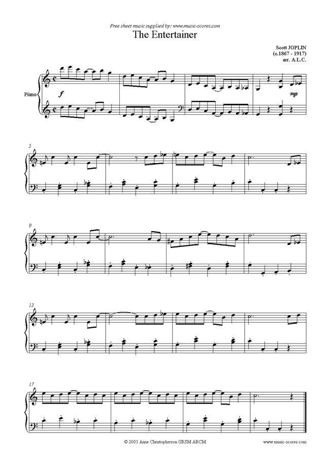 ligeramente Panadería total Joplin. The Entertainer Piano, easy classical sheet music