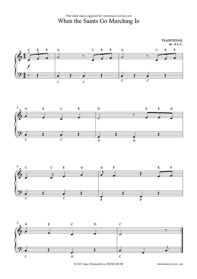 Front page of When The Saints Go Marching In sheet music