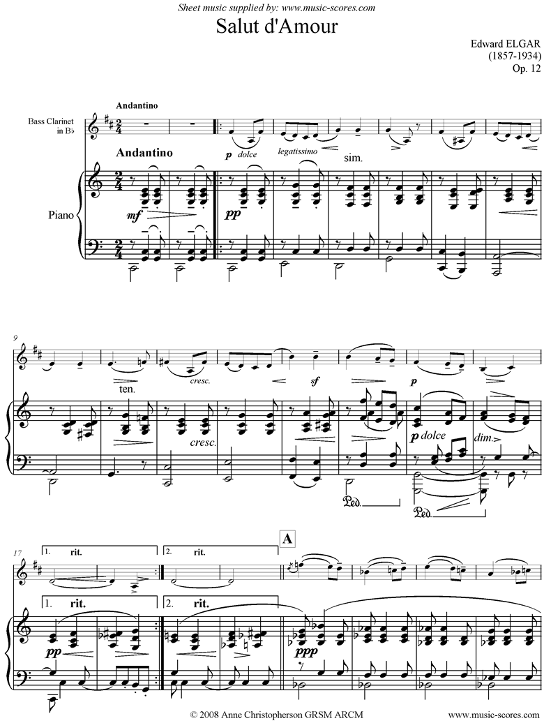 Front page of Salut dAmour: Bass Clarinet sheet music