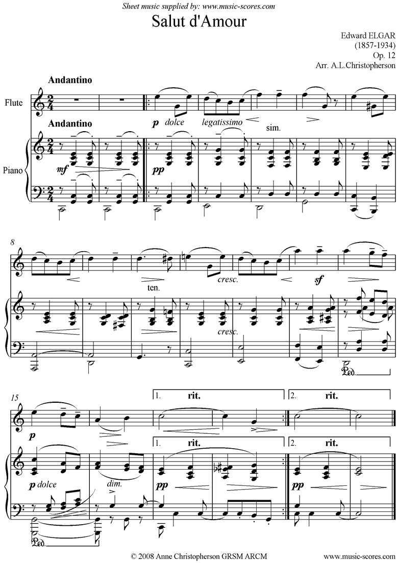 Front page of Salut dAmour: Easier Flute sheet music
