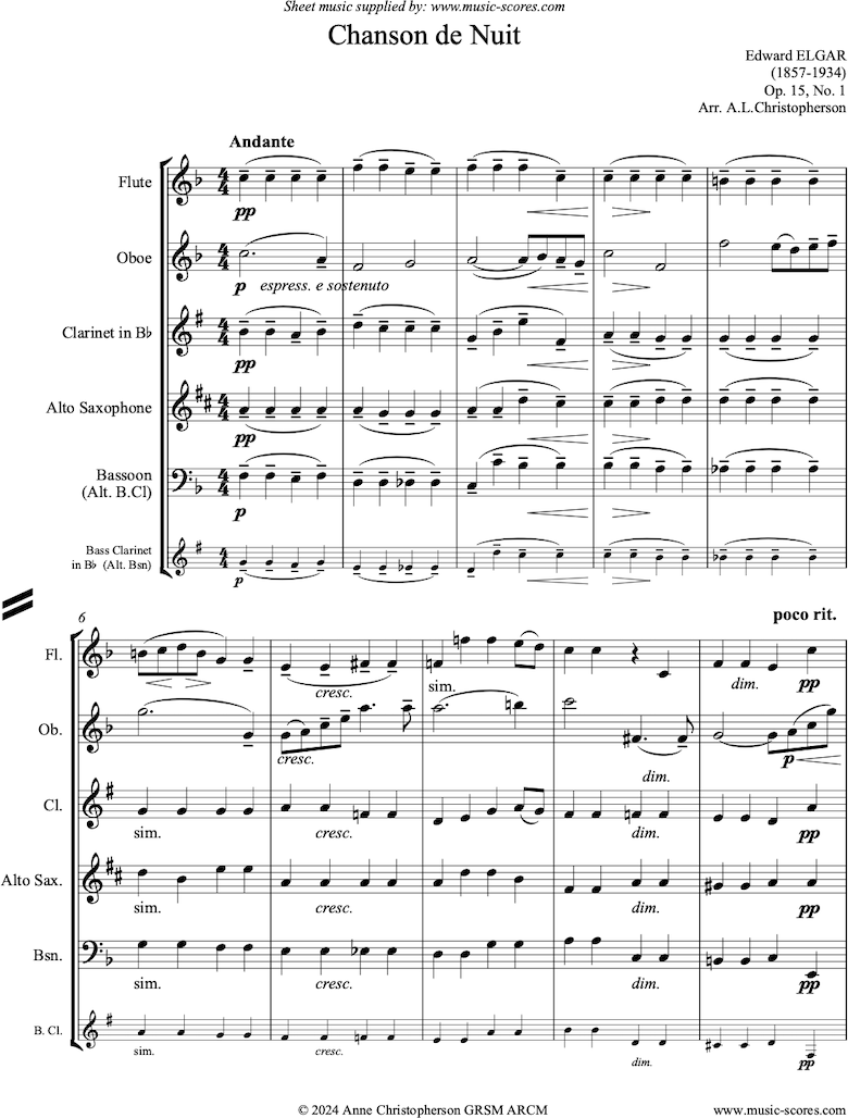 Chanson de Nuit: Wind quintet by Elgar