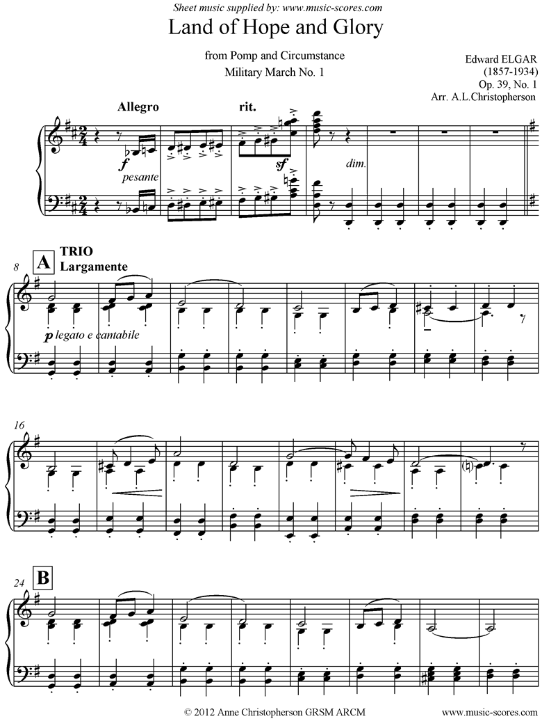 Front page of Land of Hope and Glory: Piano sheet music