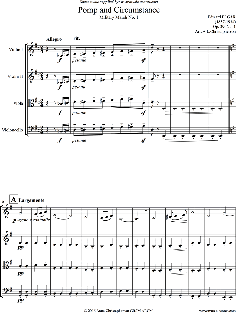 Land of Hope and Glory: String 4 by Elgar