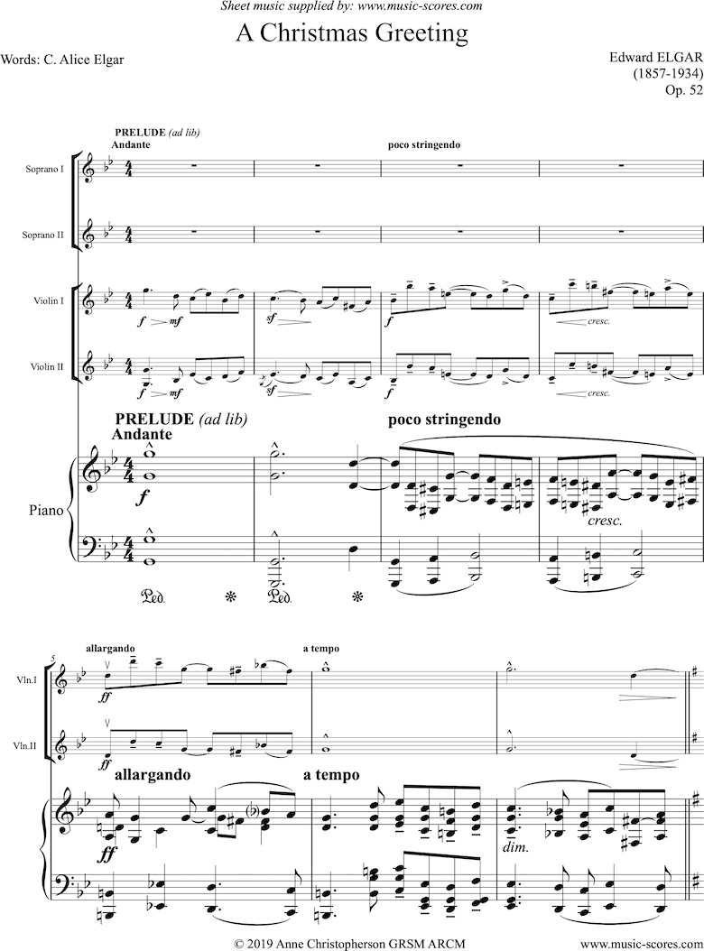 A Christmas Greeting: 2 Voices, 2 Violins, Piano by Elgar