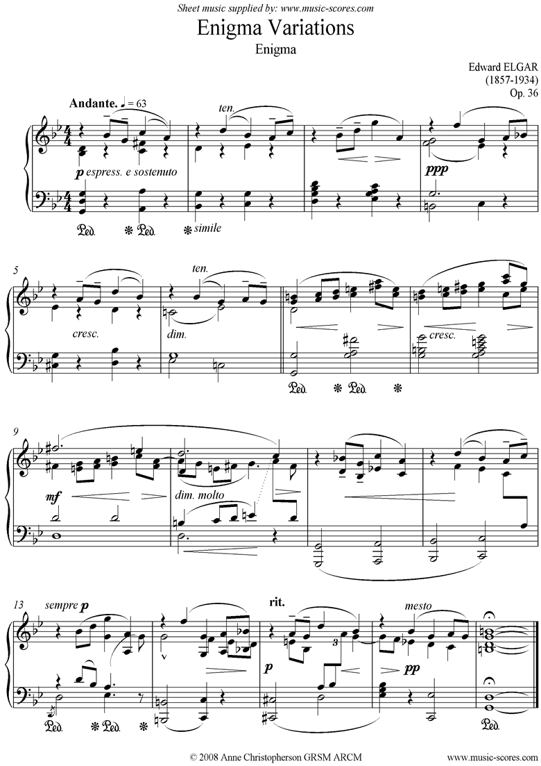 Front page of Enigma Variations: 0: Theme sheet music
