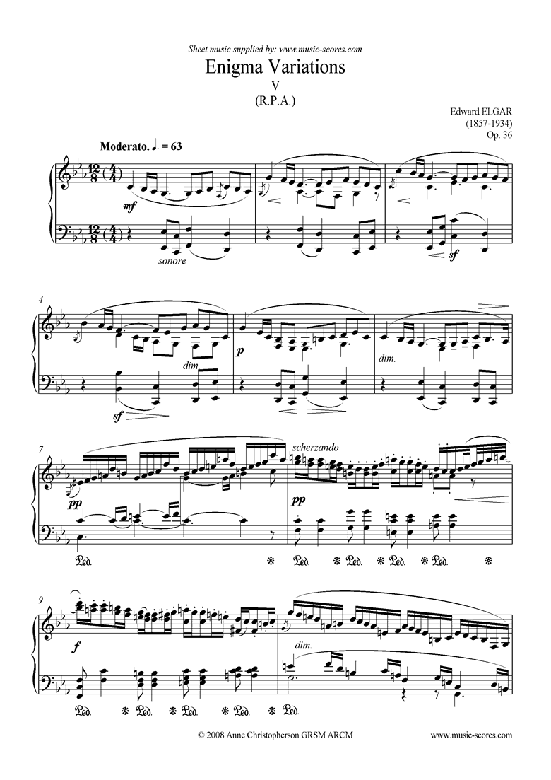 Front page of Enigma Variations: 05: R.P.A. sheet music