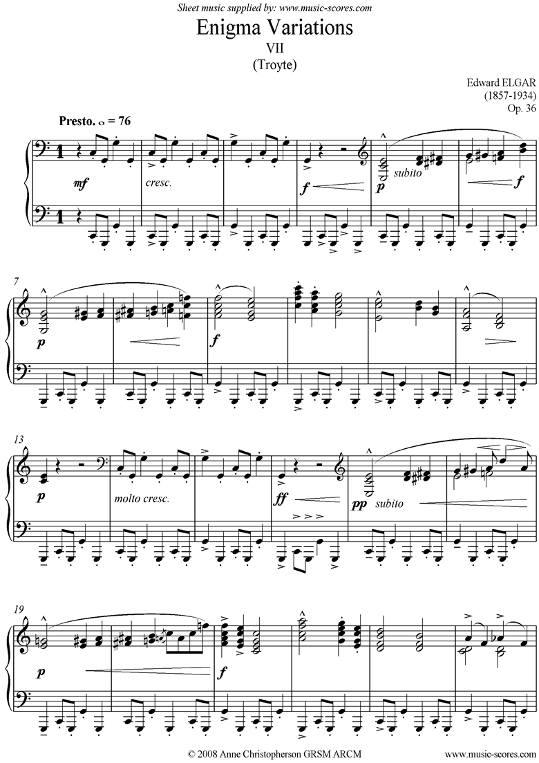 Front page of Enigma Variations: 07: Troyte sheet music