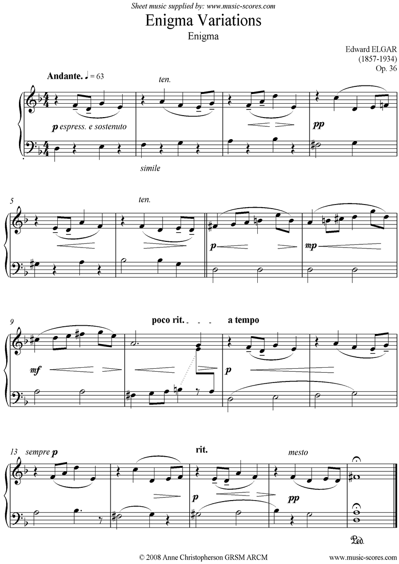 Front page of Enigma Variations: 0: Theme: easy piano sheet music