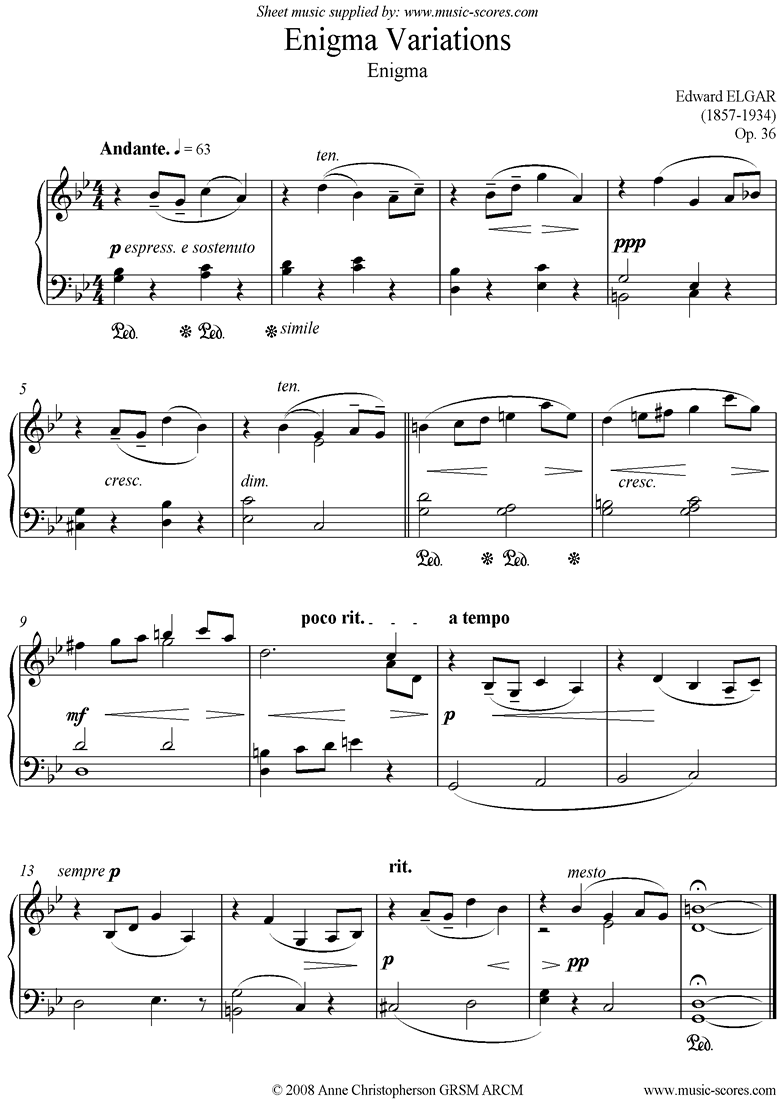 Enigma Variations: 0: Theme: simplified piano by Elgar