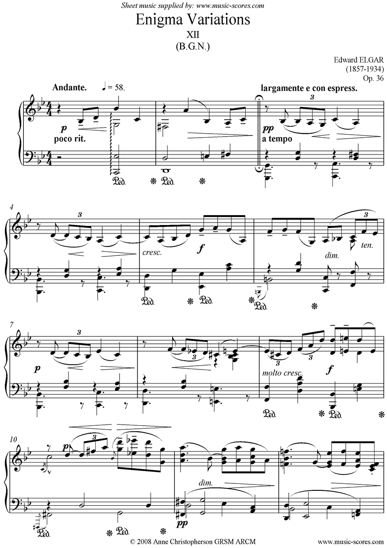 Front page of Enigma Variations: 12: B.G.N. sheet music