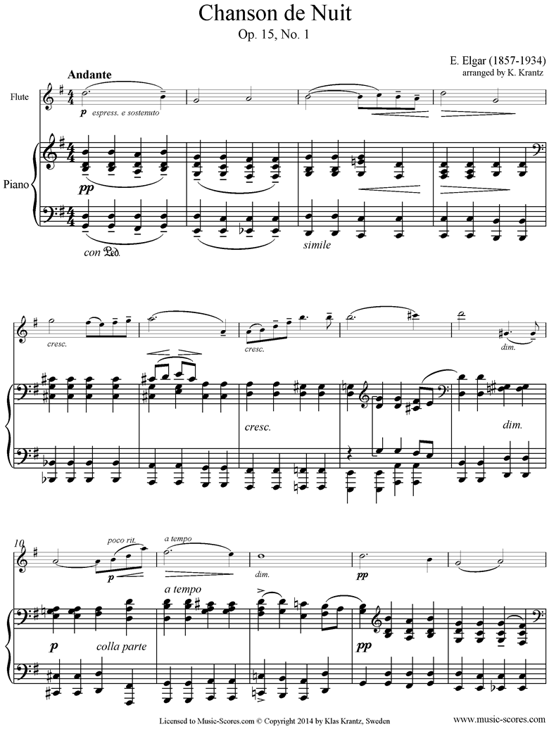 Front page of Chanson de Nuit: Flute, Piano sheet music