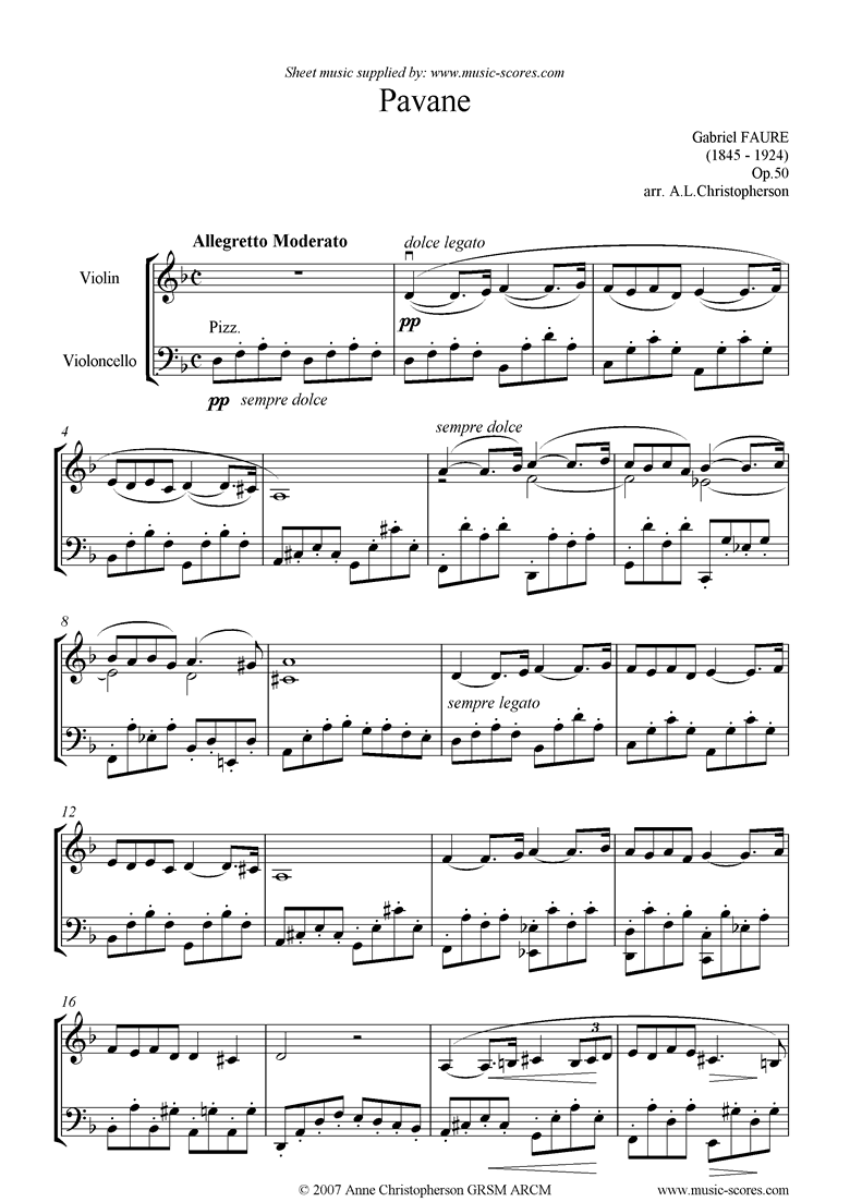 Front page of Op.50: Pavane: Violin and Cello, difficult. sheet music