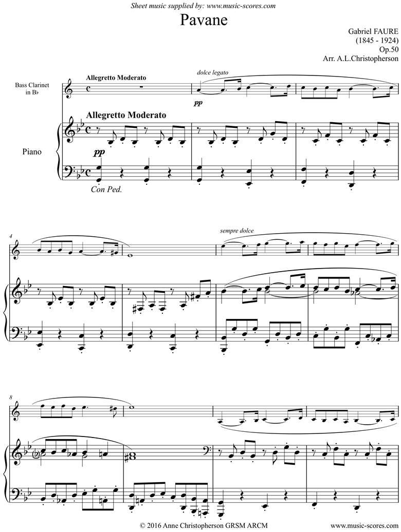 Front page of Op.50: Pavane: Bass Clarinet sheet music