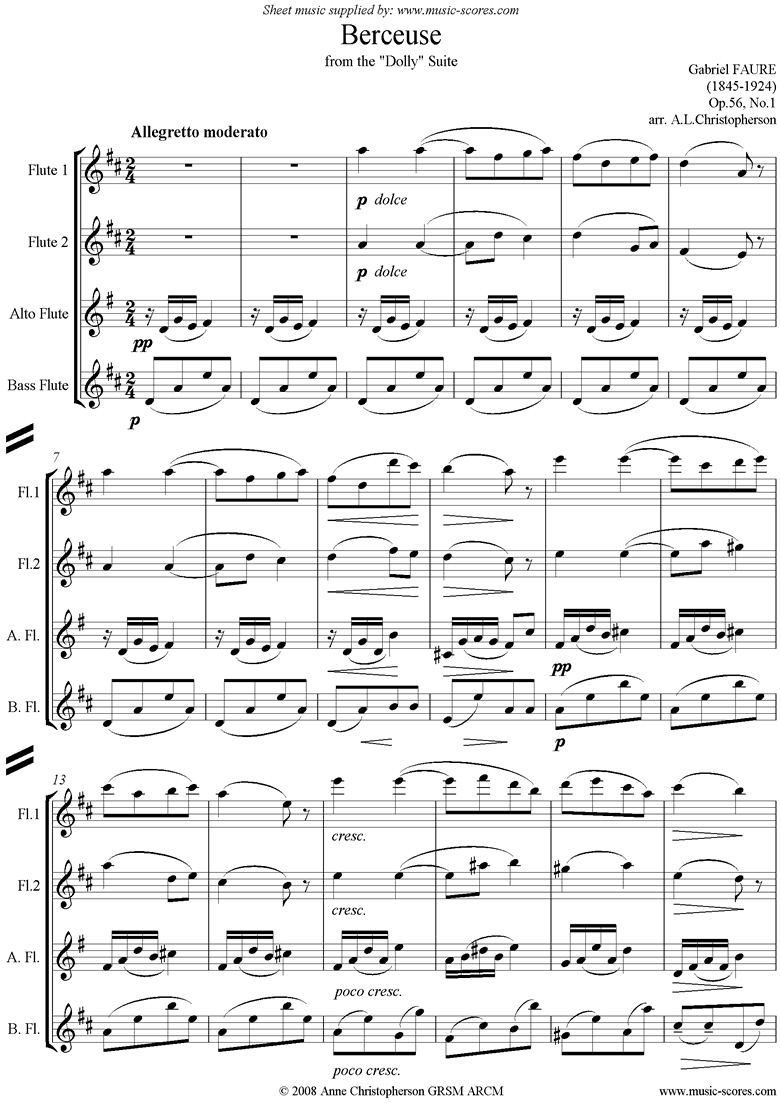 Op.56 No1: Berceuse: 2 Flute, Alto and Bass Flutes by Faure