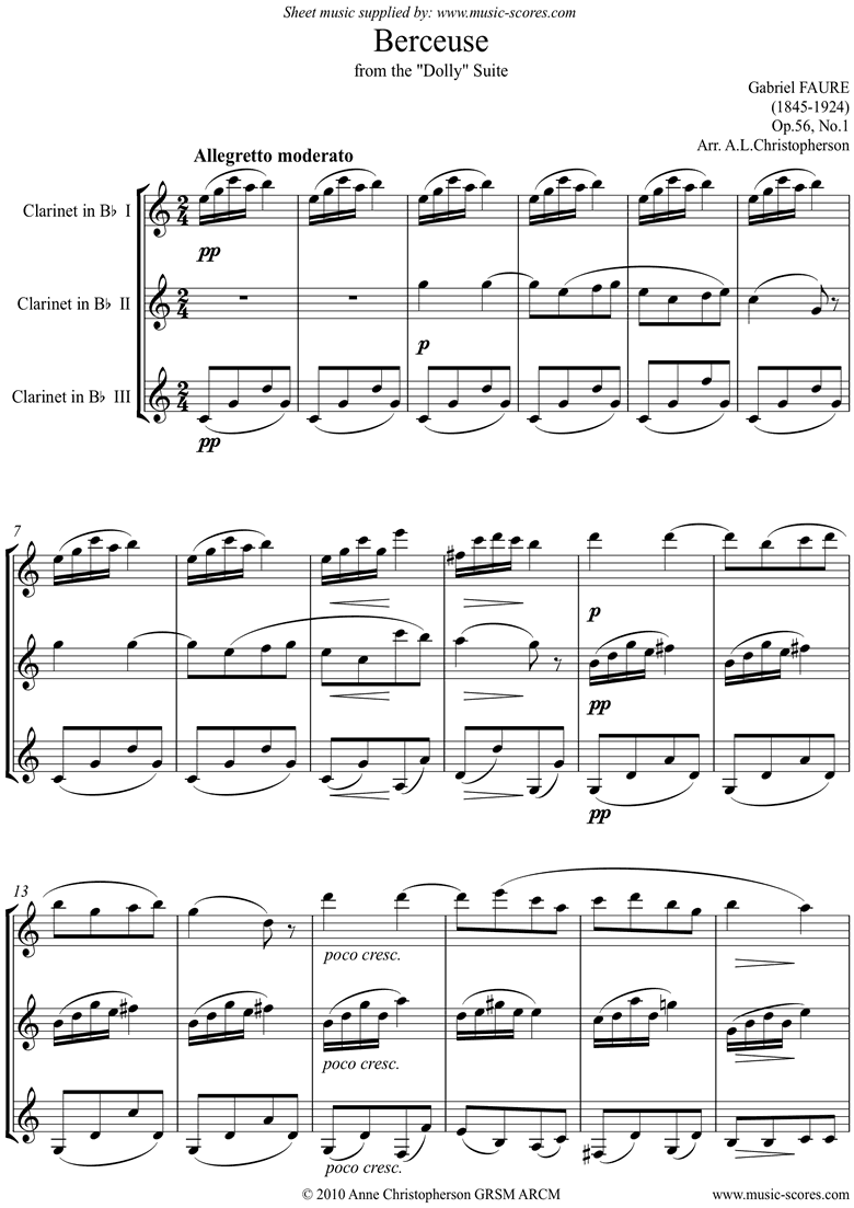 Op.56, No.1: Berceuse from Dolly Suite: 3 Clarinets by Faure