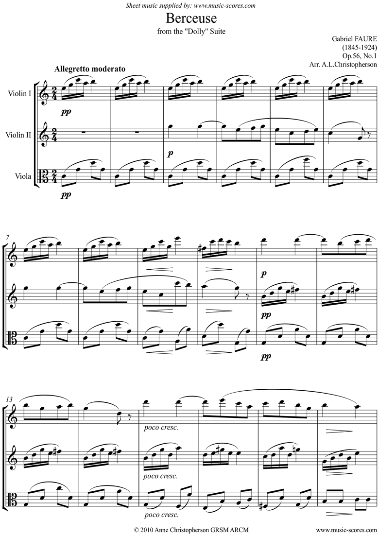 Op.56, No.1: Berceuse from Dolly Suite: 2 Vns, Vc by Faure