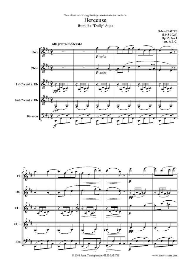 Front page of Op.56, No.1: Berceuse from Dolly Suite: Wind sheet music