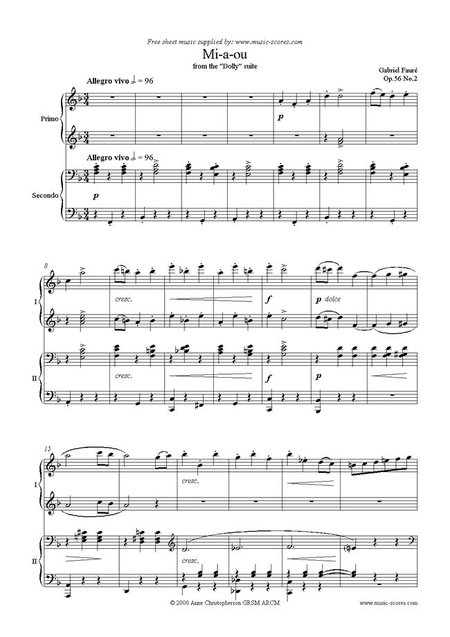 Front page of Op.56 No.2: Mi-a-ou Piano Duet sheet music